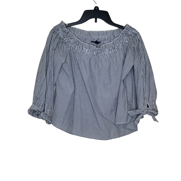 American Eagle Outfitters Tops - American Eagle Woven Striped Off The shoulder Flowy Top Ties Sleeve Medium Women